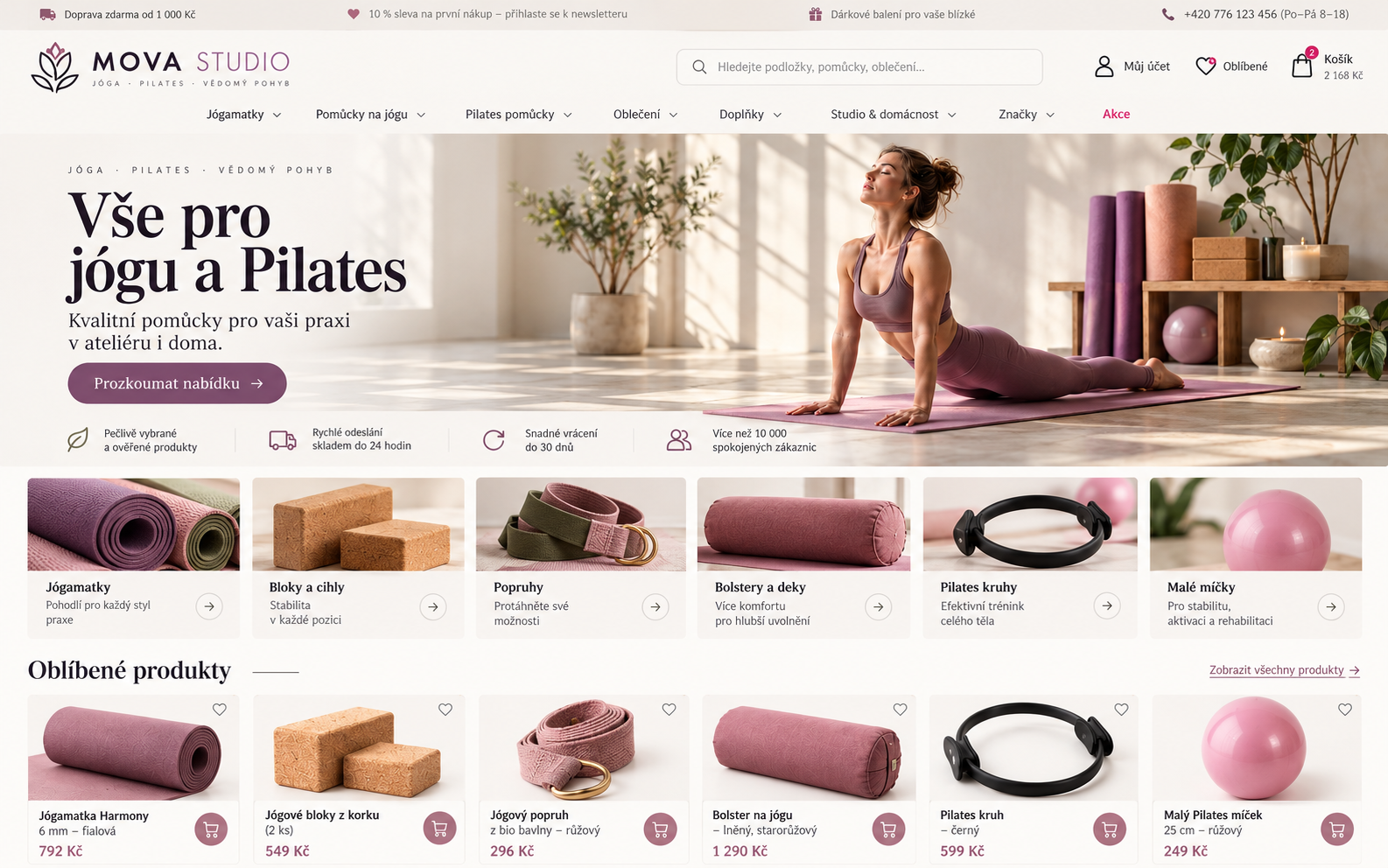 Modelový e-shop MOVA STUDIO po redesignu: velká fotografie, klidná barevnost a jasné kategorie pomůcek